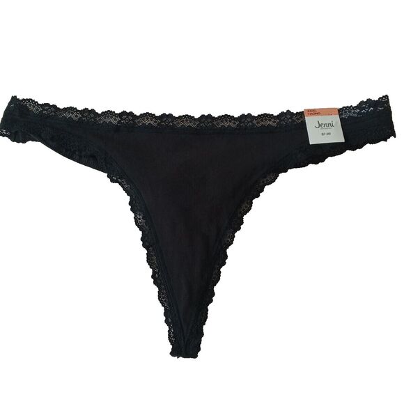 NWT JENNI Thong SIZE 3XL Solid Black w/ Lace Cotton Spandex - Picture 1 of 9